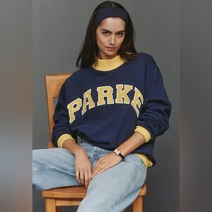 NWT PARKE Navy and Yellow mock-neck sweatshirt Varsity collection SOLD OUT